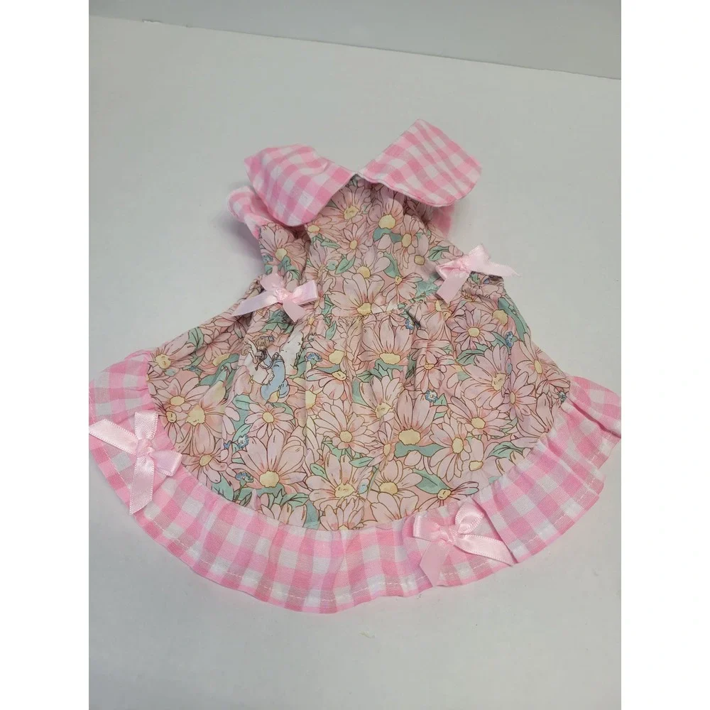Pink Floral Peter Rabbit Gingham Pet Dress with Bows and Ruffles Size S